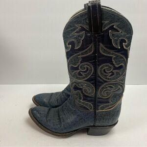 Vintage Blue Tony Lama Leather Cowboy Western Boots Pointed Toe Size 6B